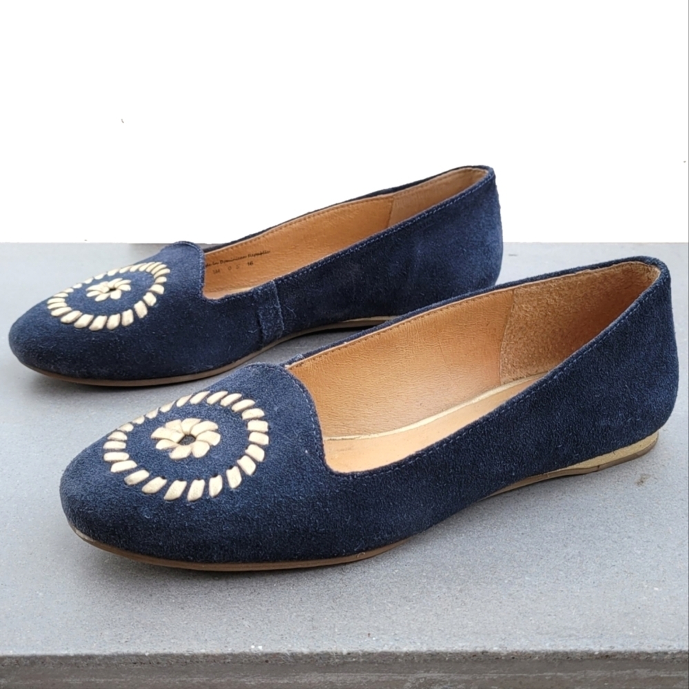JACK Rogers Ballet Flat 5 Blue suede Gold - Picture 2 of 11